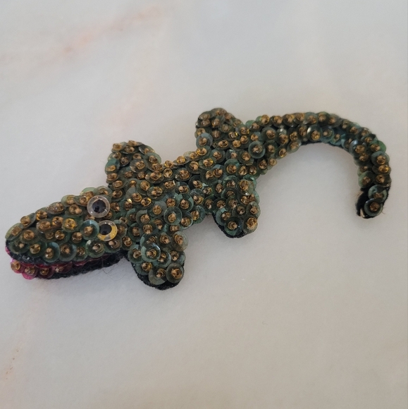 Vintage sequined alligator pin brooh. Circa 1940s,1950s. Handmade. - Picture 4 of 6